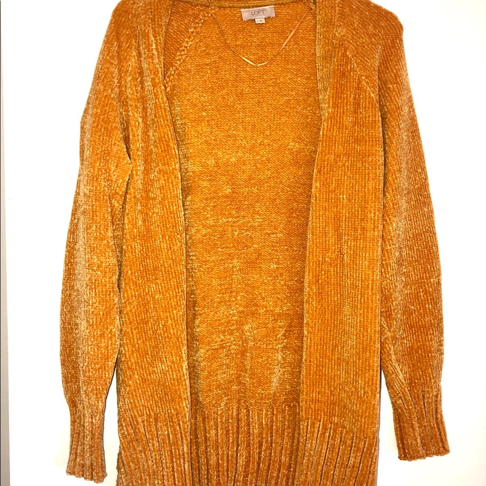 Loft Chenille Long Cardigan, Gold, Small